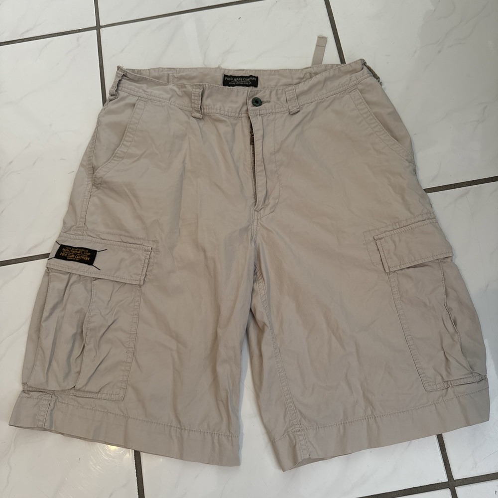Vintage Polo Jeans Co Ralph Lauren Cargo Shorts Men 34 Military Surplus Khaki
